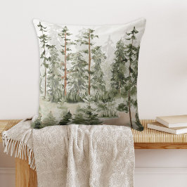 Coussin Aquarelle Forêt verte rustique