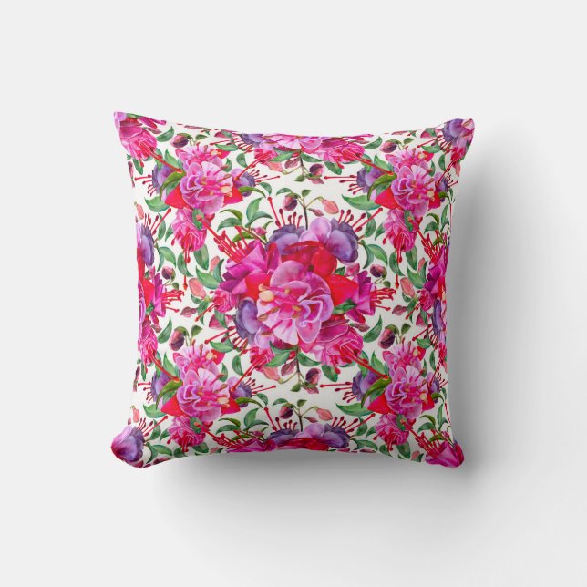 Coussin Aquarelle Fuchsia Blooms (Recto)