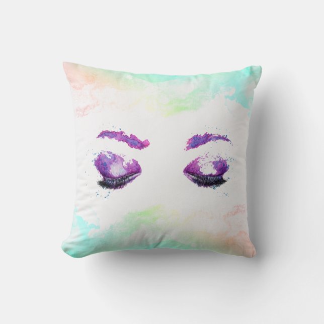 Coussin Aquarelle glamour aux yeux et aux bouillons pourpr (Recto)