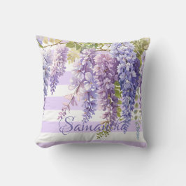 Coussin Aquarelle glycine florale violet strié
