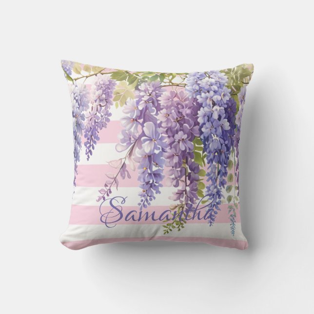 Coussin Aquarelle glyteria rose floral strié (Recto)