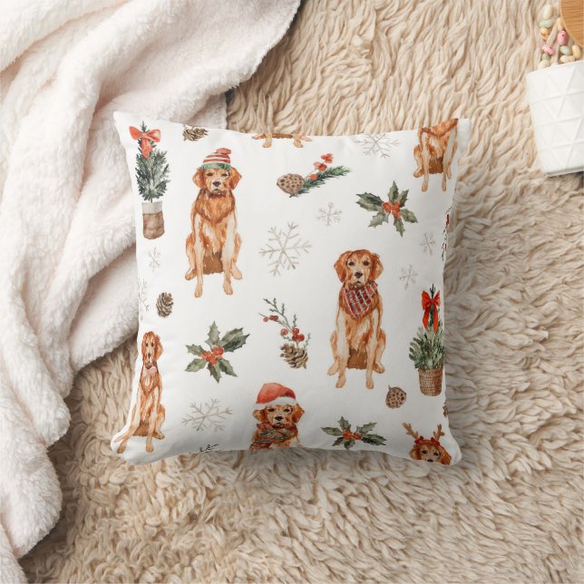 Coussin Aquarelle Golden Retriever Chiens de Noël (Couverture)