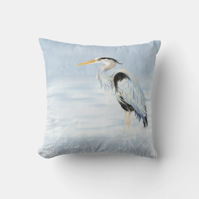 Coussin Aquarelle Grand Héron Bleu Nature sauvage (Recto)