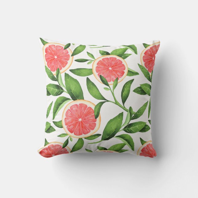 Coussin Aquarelle Grapefruits et Motif de verdure (Recto)