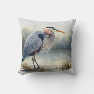 Coussin Aquarelle Great Blue Heron Bird Nature