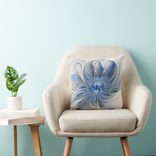 Coussin Aquarelle gris bleu Abstrait Fractal Art Flower