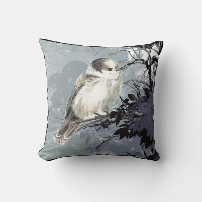 Coussin Aquarelle Gris Gris Jay Jay Oiseau Nature Art (Recto)