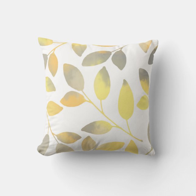 Coussin Aquarelle gris jaune Feuilles (Recto)