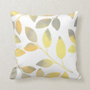 Coussin Aquarelle gris jaune Feuilles