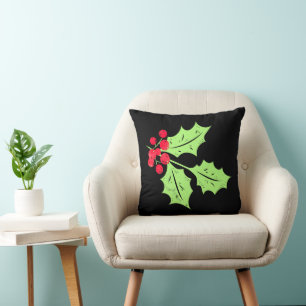 Coussin Aquarelle Holly Feuilles et baies