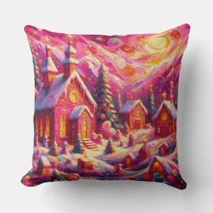 Coussin Aquarelle Hot rose Maison de Noël Motifs vacances