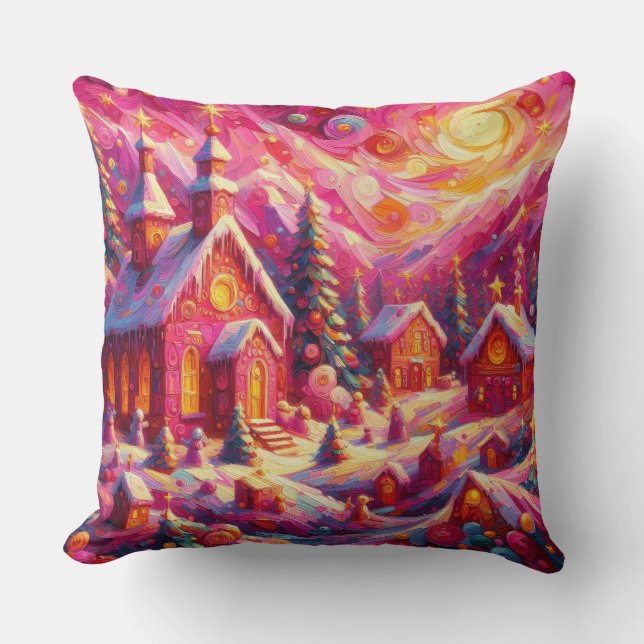 Coussin Aquarelle Hot rose Maison de Noël Motifs vacances (Recto)