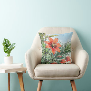 Coussin Aquarelle illustrée Botanique Orange Floral