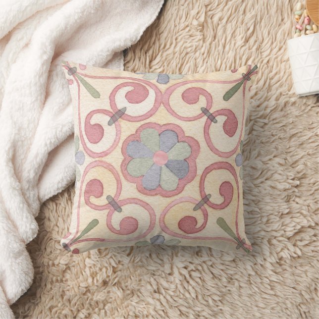 Coussin Aquarelle italienne espagnole Majolica rose (Couverture)
