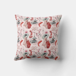 Coussin Aquarelle Japonaise Pagode Lotus Koi Poisson