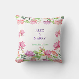 Coussin Aquarelle Jardin Floral de Lotus Rose MARIAGE