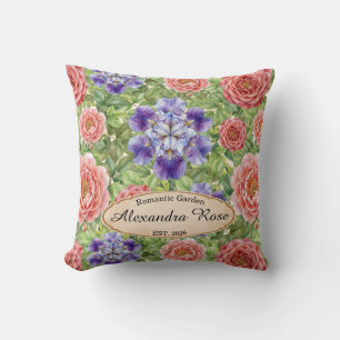 Coussin Aquarelle Jardin Romantique Rose Iris Pivoine