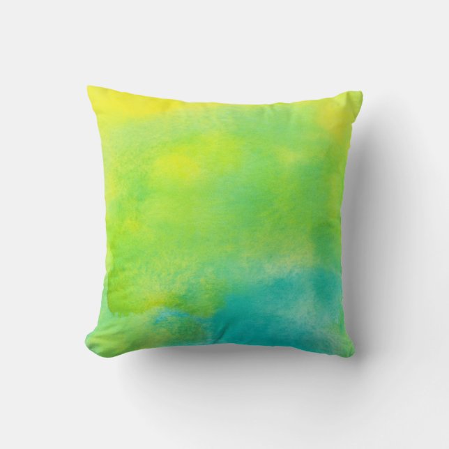 Coussin Aquarelle jaune citron et bleu turquoise (Recto)