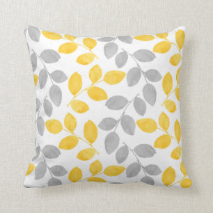 Coussin Aquarelle jaune et gris Feuilles