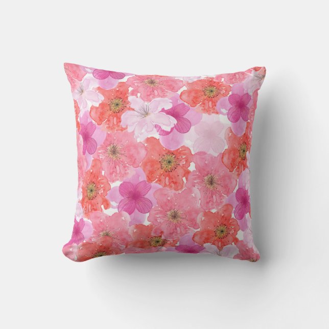 Coussin Aquarelle jolie rose Floral (Recto)