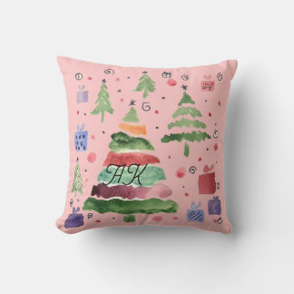 Coussin Aquarelle Joyeuse Rouge Vert Violet Bleu