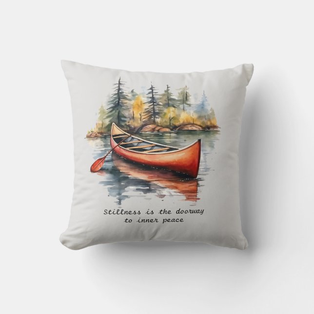 Coussin Aquarelle Kayak Sur Le Lac Orange Deux Tons (Recto)