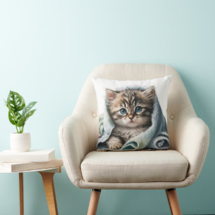 Coussin Aquarelle Kitten sous couverture