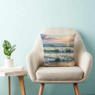 Coussin Aquarelle La Mer Au lever Du Soleil