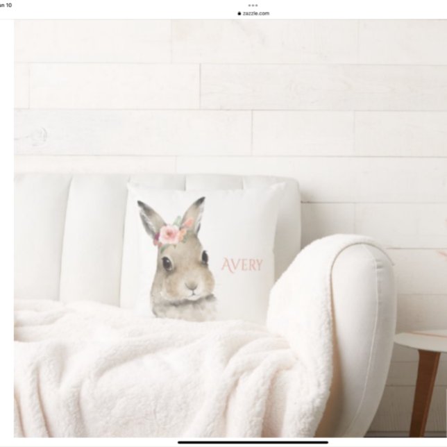 Coussin Aquarelle lapin de bois Nom personnalisé (Créateur téléchargé)