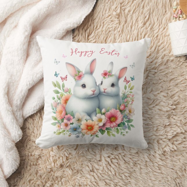 Coussin Aquarelle Lapin de Pâques Personnalisé (Couverture)