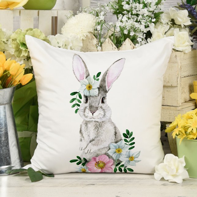 Coussin Aquarelle lapin et fleurs (Créateur téléchargé)