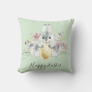 Coussin Aquarelle Lapin & Fleurs Pâques