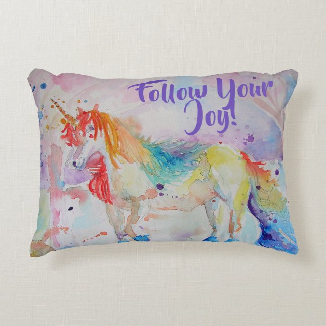 Coussin aquarelle licorne arc-en-ciel (Devant)