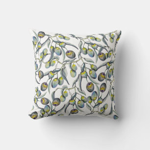 Coussin Aquarelle magique en olive peinte à la main