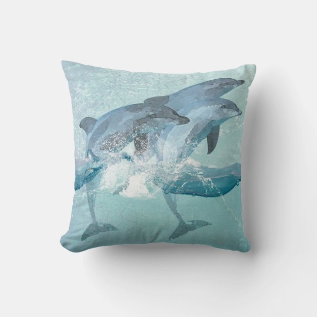 Coussin Aquarelle marine des dauphins de plage (Recto)
