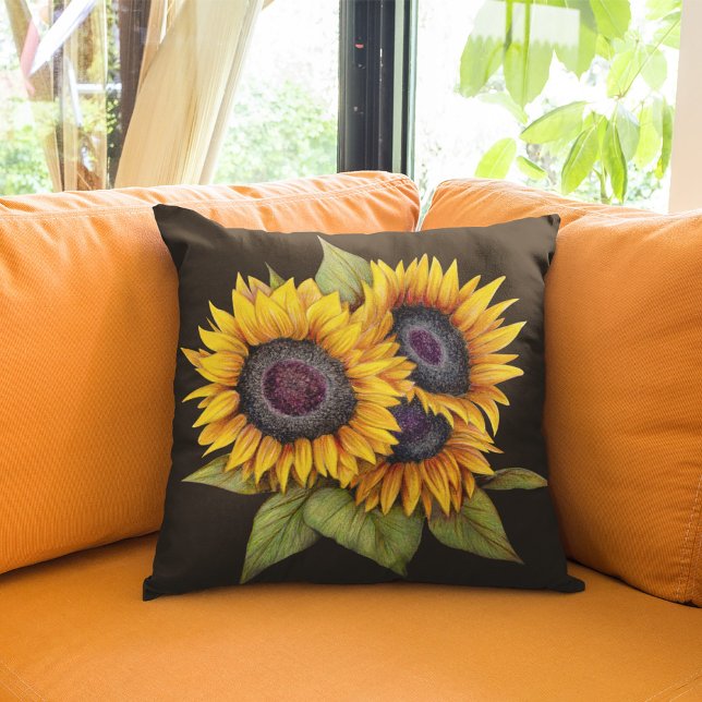 Coussin Aquarelle marine orange gros tournesols (Créateur téléchargé)