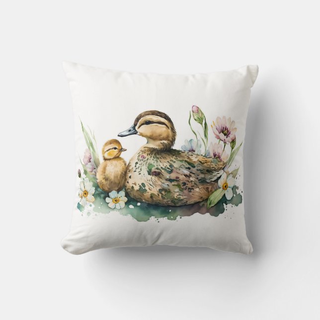 Coussin Aquarelle mère canard et canard (Recto)