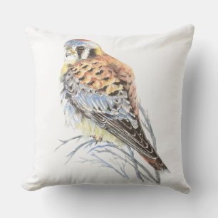 Coussin Aquarelle mignonne Kestrel Épervier Oiseau