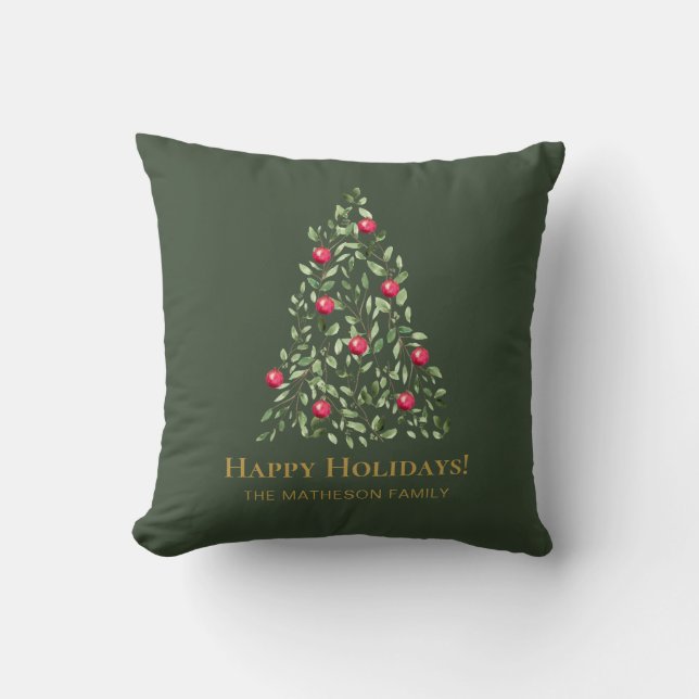 Coussin Aquarelle moderne élégante Arbre de Noël personnal (Recto)