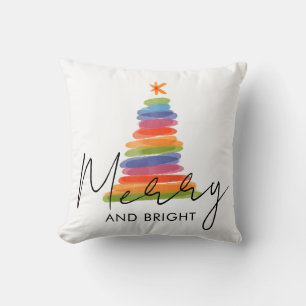 Coussin Aquarelle moderne Joyeux sapin de Noël