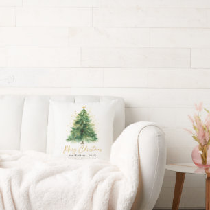 Coussin Aquarelle moderne sapin de Noël