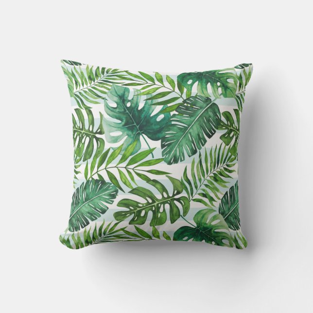 Coussin Aquarelle moderne Tropical Feuilles Green (Recto)