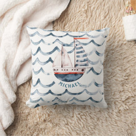 Coussin Aquarelle Monogramme Rouge Et Bleu