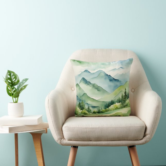 Coussin Aquarelle Montagnes et arbres (Chaise)