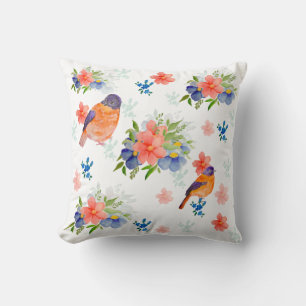 Coussin Aquarelle motif avec oiseaux et fleurs