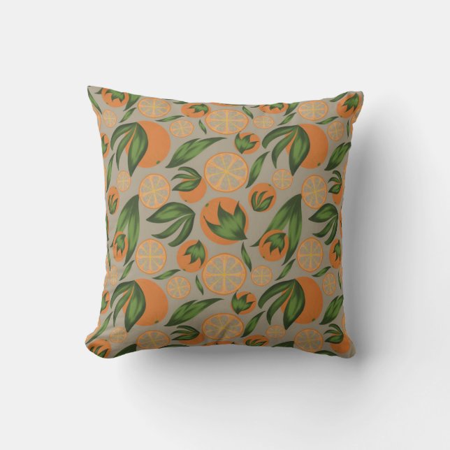 Coussin Aquarelle Motif de fruits gris orange (Recto)