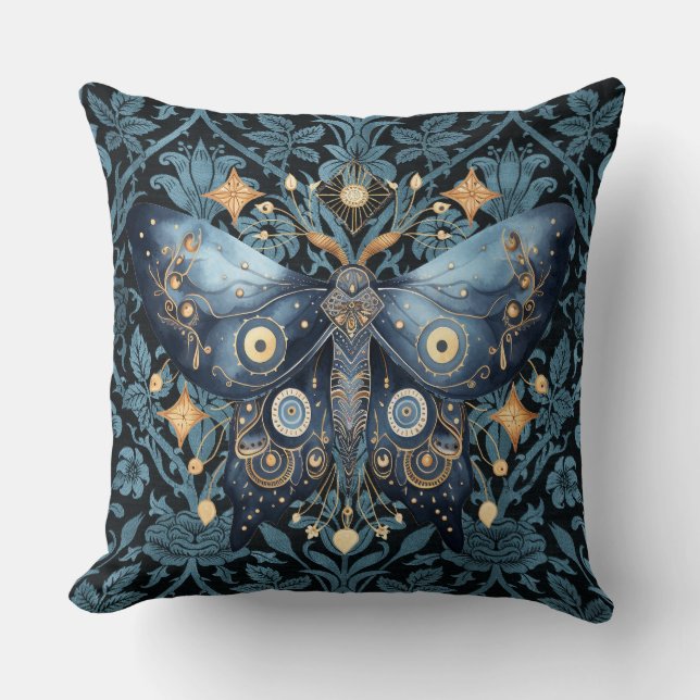 Coussin Aquarelle mystique Bleu et doré Night Moth (Recto)