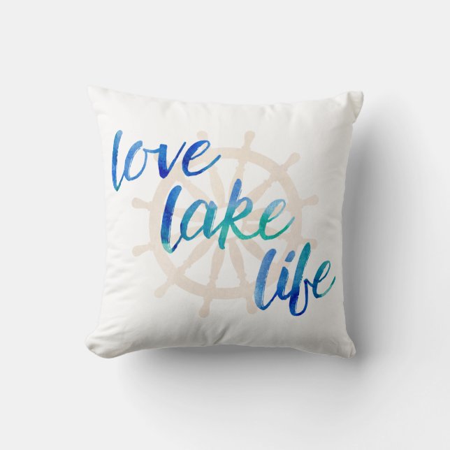 Coussin Aquarelle nautique de typographie de la vie de lac (Recto)