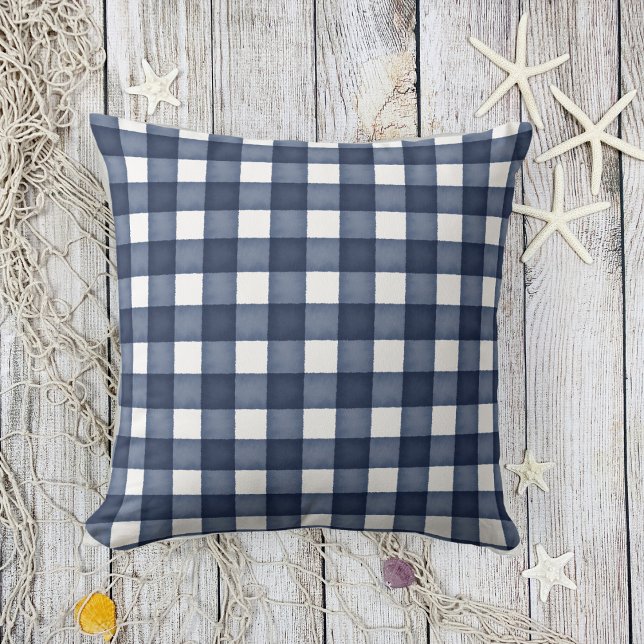 Coussin Aquarelle Navy Blue Farmhouse Plaid (Créateur téléchargé)
