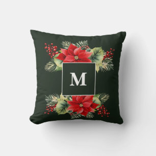 Coussin Aquarelle Noël Floral Monogramme
